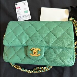 CHANEL Mint Green Quilted Crossbody Bag